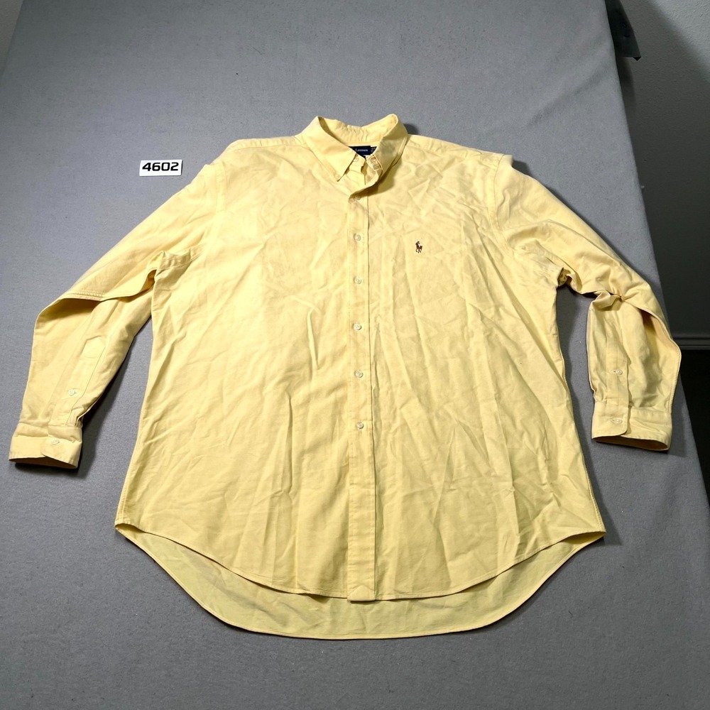 Ralph Lauren Yarmouth Dress Shirt Men 17.5-35 Beige Cotton Oxford High Low‎ Hem